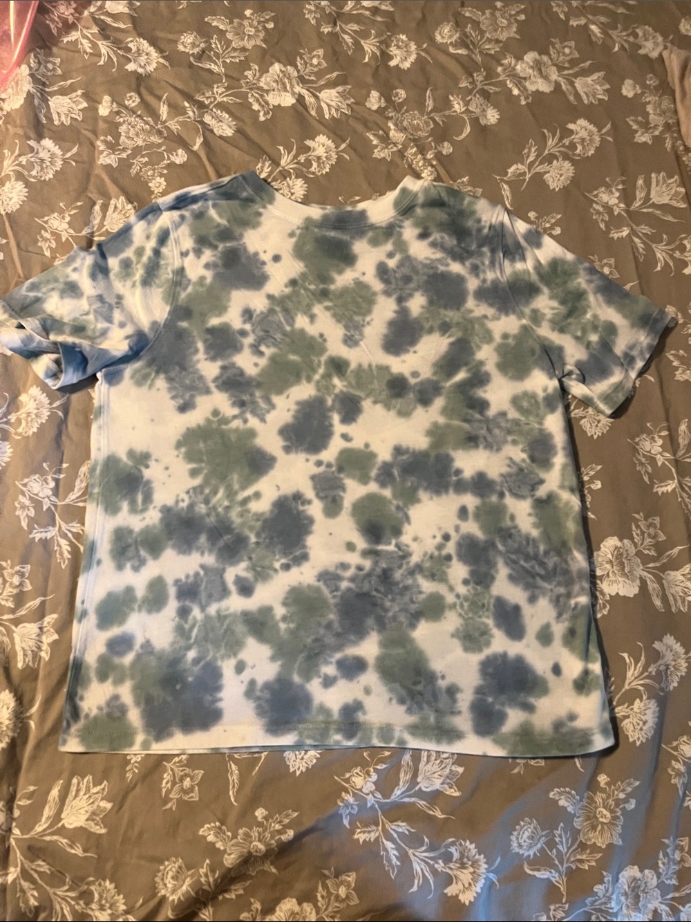 art class White Tee with Blue & Sage Tie-Dye